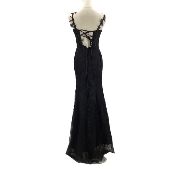 FORMAL SZ 2 XS Black embroidered lace up corset prom party mermaid maxi B101 - Picture 2 of 8